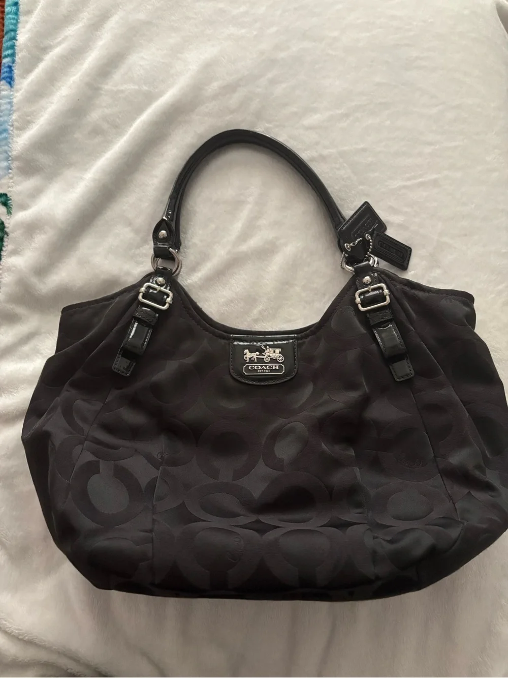 Coach Madison Abigail Op Art Signature Sateen Handbag Black Canvas